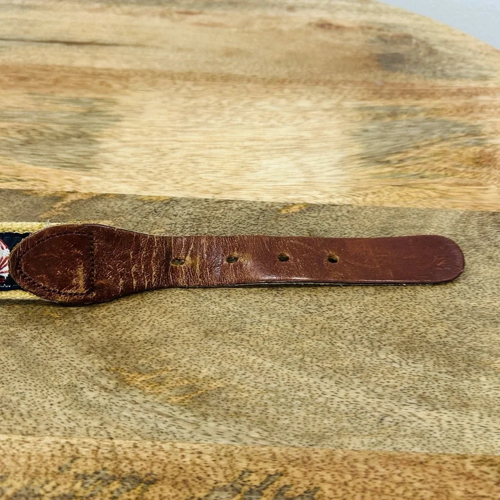 Vintage Men's Leather Canvas Ribbon Belt Sailboat Men's Navy Blue 38-41